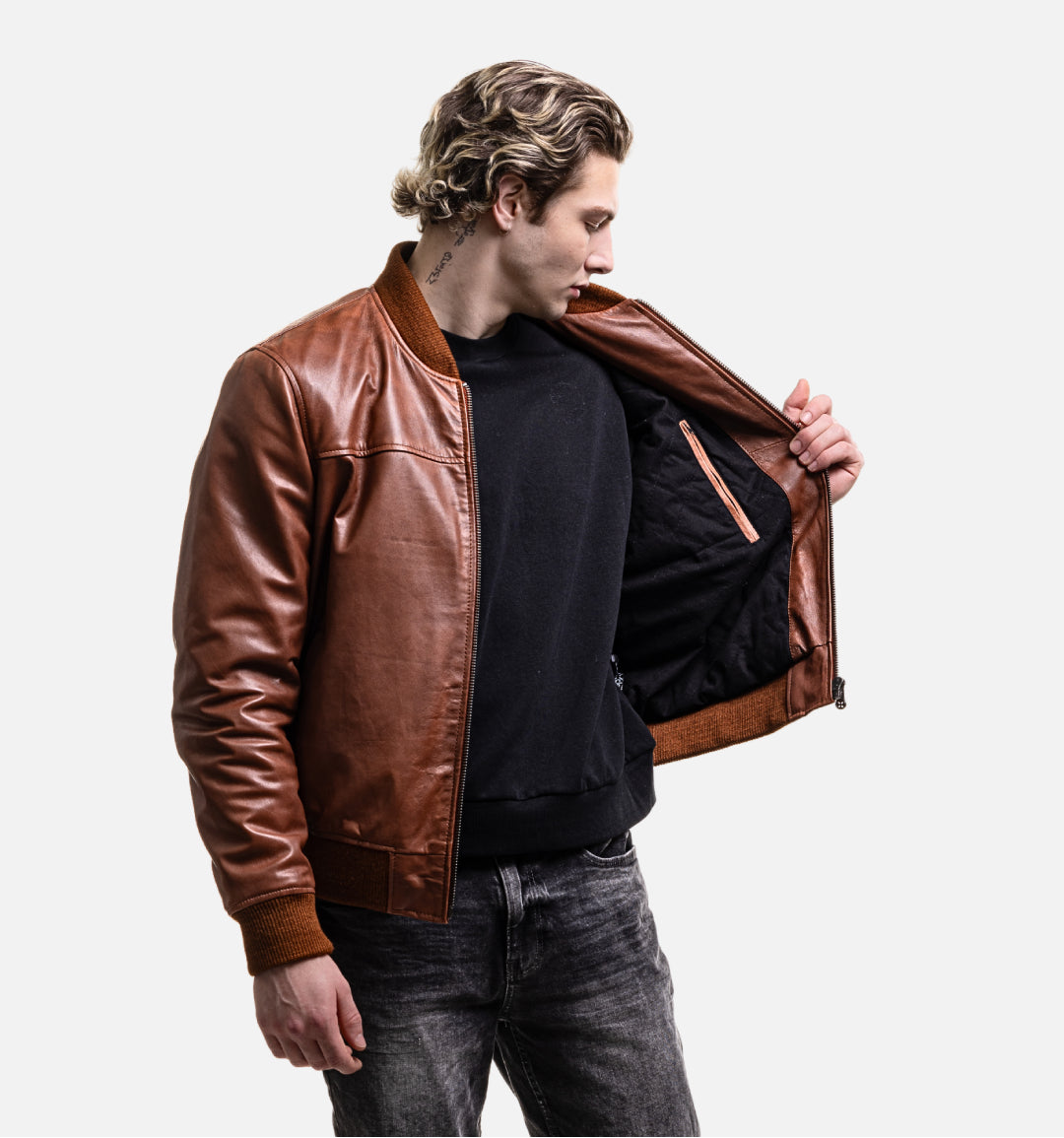 Bomber Jacket- Distressed Cognac